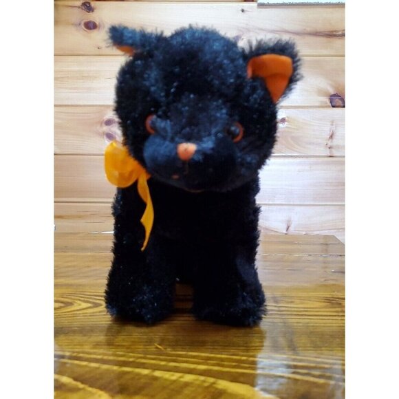Kellytoy Black Cat Plush Halloween Orange Bow Ears 2010 Stuffed Animal Toy - Picture 3 of 9